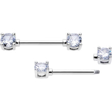 Load image into Gallery viewer, 14G 9/16 Clear CZ Gem Forward Facing April Birthstone Nipple Ring Set