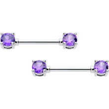 Load image into Gallery viewer, 14G 9/16 Purple CZ Gem February Birthstone Nipple Ring Set