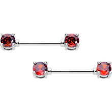 Load image into Gallery viewer, 14G 9/16 Red CZ Gem January Birthstone Nipple Ring Set