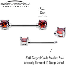 Load image into Gallery viewer, 14G 9/16 Red CZ Gem January Birthstone Nipple Ring Set