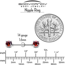 Load image into Gallery viewer, 14G 9/16 Red CZ Gem January Birthstone Nipple Ring Set
