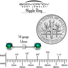 Load image into Gallery viewer, 14G 9/16 Green CZ Gem May Birthstone Nipple Ring Set