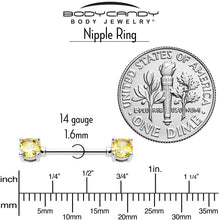 Load image into Gallery viewer, 14G 9/16 Yellow CZ Gem November Birthstone Nipple Ring Set