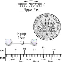 Load image into Gallery viewer, 14G 9/16 White Faux Opal October Birthstone Nipple Ring Set