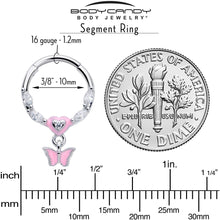 Load image into Gallery viewer, 16G 3/8 Clear CZ Gem Luv Butterfly Pink Dangle Hinged Segment Ring