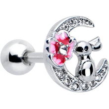 Load image into Gallery viewer, 16G 1/4 Clear CZ Gem Rabbit on the Moon Pink Cartilage Earring