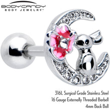 Load image into Gallery viewer, 16G 1/4 Clear CZ Gem Rabbit on the Moon Pink Cartilage Earring