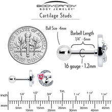 Load image into Gallery viewer, 16G 1/4 Clear CZ Gem Rabbit on the Moon Pink Cartilage Earring