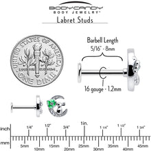 Load image into Gallery viewer, 16G 5/16 Clear CZ Gem Rabbit on Moon Green Internally Threaded Labret