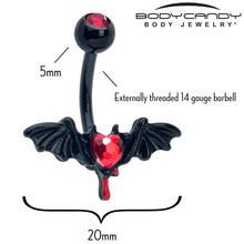 Load image into Gallery viewer, Red Gem Black Bleeding Heart Bat Belly Ring