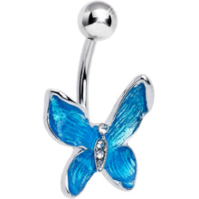 Load image into Gallery viewer, Clear Gem Chunky Butterfly Blue Belly Ring