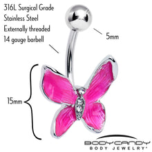 Load image into Gallery viewer, Clear Gem Chunky Butterfly Pink Belly Ring