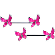 Load image into Gallery viewer, 14G 9/16 Clear Gem Chunky Butterfly Pink Barbell Nipple Ring Set