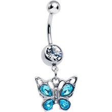 Load image into Gallery viewer, Blue Gem Butterfly Beauty Bling Dangle Belly Ring