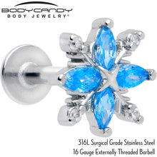 Load image into Gallery viewer, 16G 1/4 Blue CZ Gem Classic Flower Flatback Stud