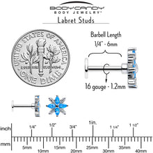 Load image into Gallery viewer, 16G 1/4 Blue CZ Gem Classic Flower Flatback Stud