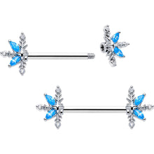 Load image into Gallery viewer, 14G 9/16 Blue CZ Gem Classic Flower Barbell Nipple Ring Set