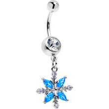 Load image into Gallery viewer, Clear Blue CZ Gem Classic Flower Dangle Belly Ring
