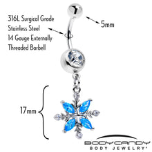 Load image into Gallery viewer, Clear Blue CZ Gem Classic Flower Dangle Belly Ring
