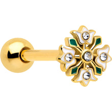 Load image into Gallery viewer, Clear Gem Gold Tone Flower Wreath Barbell Tongue Ring