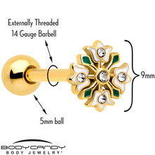 Load image into Gallery viewer, Clear Gem Gold Tone Flower Wreath Barbell Tongue Ring