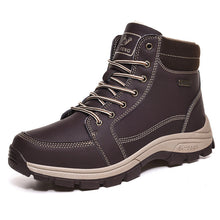 Load image into Gallery viewer, Brown Winter Mens Snow Boots Warm Plush Boots Waterproof Leather Ankle Boots Fashion Outdoor Non-slip Men's Hiking Boots Winter Ankle Snow Hiking Boots Warm Water Resistant Sport Shoes