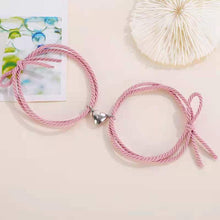 Load image into Gallery viewer, 2PCS Magnetic Bracelet Stainless Steel Love Heart Charm Couple Bracelets For Friend Braid Rope Bracelets Magnet Adjustable Rope Matching Bracelet Love Bracelet Couples 2 Pieces Relationship Magnetic Bracelet