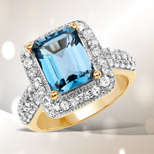 Load image into Gallery viewer, 14K Yellow Gold Plated 5.03 Carat Genuine London Blue Topaz and White Topaz .925 Sterling Silver Ring