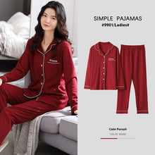 Load image into Gallery viewer, 100% Cotton New Trendy Pajamas For Women Full Sleeves Pajamas Button Down Winter Sleepwear Set Women White Cotton Pajamas Women's Loose Size V-neck Home Suit Long Sleeve Wide Leg Pants Pajamas Casual Home wear