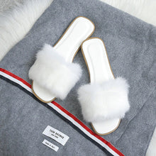 Load image into Gallery viewer, Fashion Fur Flat Women's Slippers Plus Size Spring Summer Fluffy Fur Slippers Shoes Woman Plush Fur Slip On Flip Flop Flat Furry Fur Slides Outdoor Sandals Furry Slides Summer Sandals Open Toe Indoor Outdoor Fluffy Slides