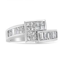 Load image into Gallery viewer, 14K White Gold 1 1/2 Cttw Invisible-Set Princess and Channel-Set Baguette Diamond Geometric Bypass Ring Band (G-H Color, SI2-I1 Clarity) - Ring Size 7