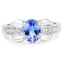 Load image into Gallery viewer, 1.27 Carat Genuine Tanzanite and White Diamond .925 Sterling Silver Ring
