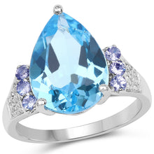 Load image into Gallery viewer, 6.86 Carat Genuine Swiss Blue Topaz, Tanzanite & White Topaz .925 Sterling Silver Ring