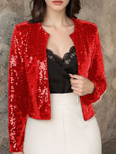 Load image into Gallery viewer, Elegant Women Full-Size Sequin Open Front Cropped Jacket With Glamorous Sparkle Luxury Women Party Jacket