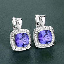 Load image into Gallery viewer, 5.95 Carat Genuine Tanzanite and White Diamond 14K White Gold Earrings