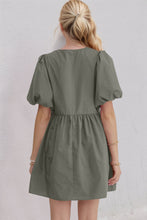 Load image into Gallery viewer, Elegant Ruched Puff Sleeve Mini Dress Vintage Bow Detail Cute Short Dress for Women