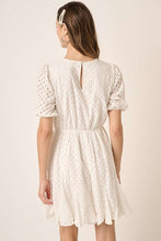 Load image into Gallery viewer, Eyelet Round Neck Puff Sleeve Mini Dress–Cute, Elegant, Feminine and Chic Mini Dress with Romantic Puff Sleeves and Delicate Eyelet Design