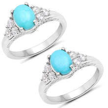 Load image into Gallery viewer, 1.92 Carat Genuine Turquoise and White Zircon .925 Sterling Silver Ring