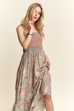 Load image into Gallery viewer, Smocked Printed Square Neck Tie Shoulder Cami Dress For Women – Trendy Smocked Cami Dress with Square Neckline, Tie Shoulders, and Playful Print for a Chic Summer Look
