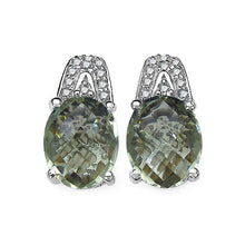 Load image into Gallery viewer, 5.25 Carat Genuine Green Amethyst and 0.15 ct.t.w Genuine Diamond Accents Sterling Silver Earrings