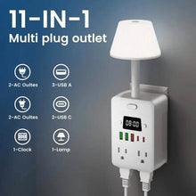 Load image into Gallery viewer, 11-in-1 Multifunctional Power Strip with Desk Lamp, Clock, USB Ports & Surge Protection