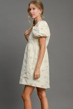Load image into Gallery viewer, Heart Jacquard Square Neck Puff Sleeve Mini Dress – Romantic Heart Jacquard Dress, Puff Sleeve Dress, Square Neck Mini Dress, Chic Date Night Dress, Elegant Puff Sleeve Dress