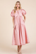 Load image into Gallery viewer, Ruffle Trim Puff Sleeve Tiered Babydoll Midi Dress β Fluttering, Sweet, Elegant, Feminine, and Trendy Babydoll Midi Dress with Ruffle Trim and Puff Sleeves