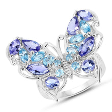 Load image into Gallery viewer, 3.60 Carat Genuine Tanzanite and Swiss Blue Topaz .925 Sterling Silver Ring