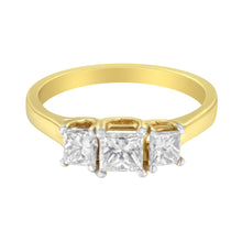Load image into Gallery viewer, 10K Yellow Gold Princess-Cut Diamond Three Stone Band Ring (1 Cttw, J-K Color, I1-I2 Clarity) - Size 6