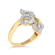 Load image into Gallery viewer, 18K Yellow Gold Plated .925 Sterling Silver 1/2 Cttw Baguette and Round Diamond Bypass Triple Leaf Ring (I-J Color, I1-I2 Clarity) - Size 5