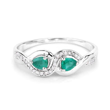 Load image into Gallery viewer, 0.35 Carat Genuine Zambian Emerald and White Diamond 14K White Gold Ring