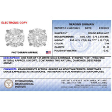 Load image into Gallery viewer, IGI Certified 14K White Gold 1 1/2 Cttw Round Diamond Solitaire Stud Earrings with Screwbacks (G-H Color, I1-I2 Clarity)