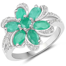 Load image into Gallery viewer, 7.84 Carat Genuine Emerald and White Topaz .925 Sterling Silver 3 Piece Jewelry Set (Ring, Earrings, and Pendant w/ Chain)
