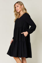 Load image into Gallery viewer, Light Green Double Take Full Size V-Neck Sleeve Tiered Dress with Pockets Elegant & Comfortable Casual Dress
